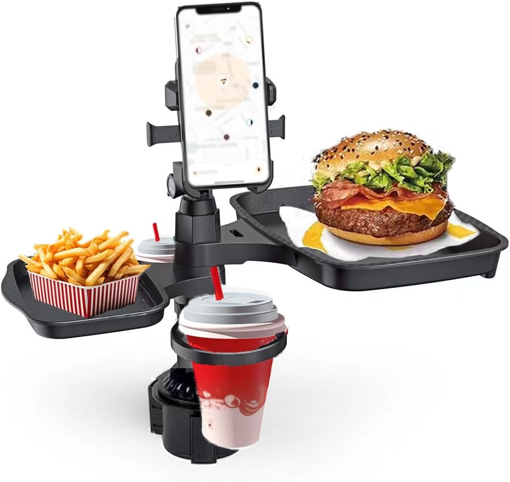 5-in-1 Car Cup Holder Expander with Detachable Tray, Phone & Dual Plate Holder – Essential Road Trip Gadget